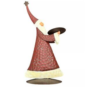 Santa Claus Christmas Metal Candle Holder with Star Accents Holiday Décor